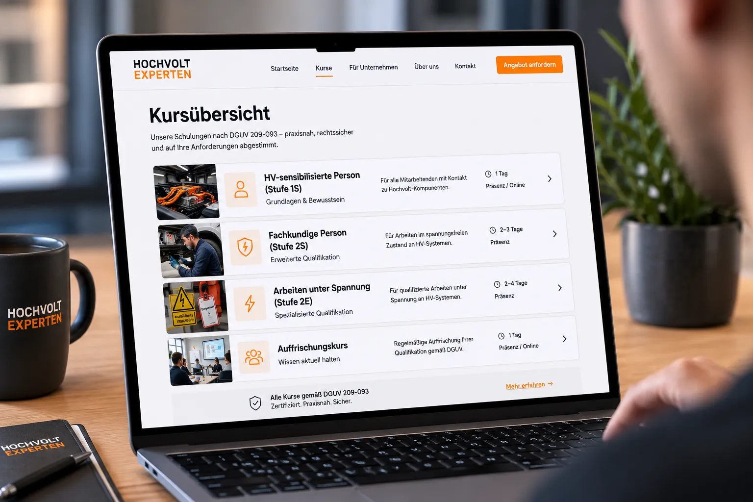 HV-Kursübersicht auf Laptop